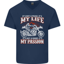 Motorbike It's My Passion Biker Motorcycle Mens V-Neck Cotton T-Shirt Navy Blue