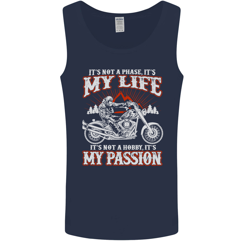 Motorbike It's My Passion Biker Motorcycle Mens Vest Tank Top Navy Blue