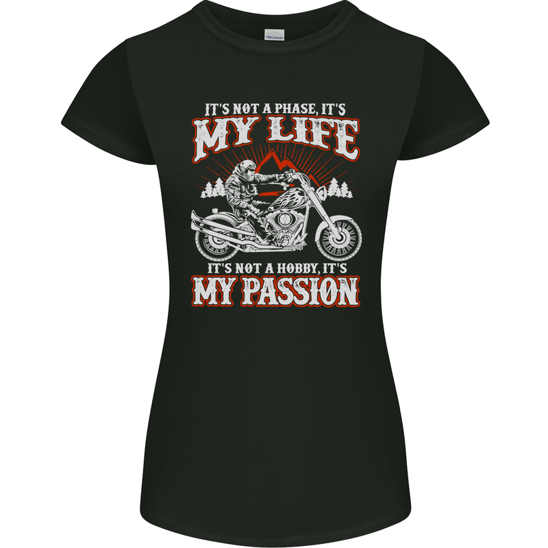 Motorbike It's My Passion Biker Motorcycle Womens Petite Cut T-Shirt Black