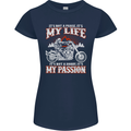 Motorbike It's My Passion Biker Motorcycle Womens Petite Cut T-Shirt Navy Blue