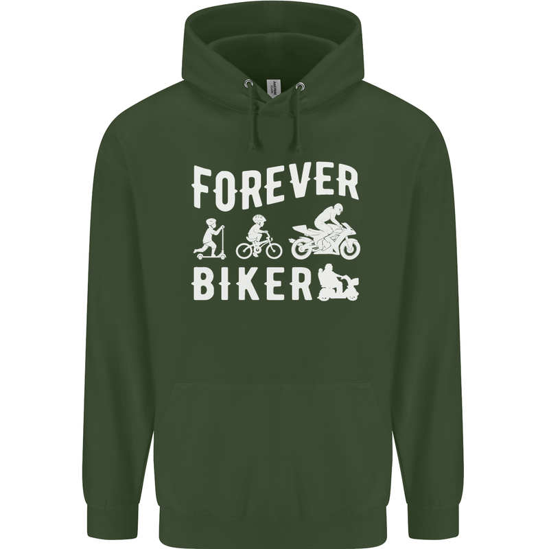 Motorbike Motorcycle Forever Biker Mens 80% Cotton Hoodie Forest Green