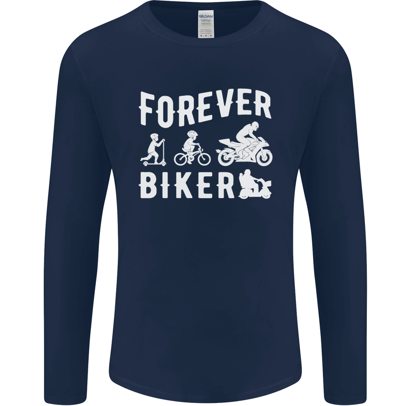 Motorbike Motorcycle Forever Biker Mens Long Sleeve T-Shirt Navy Blue