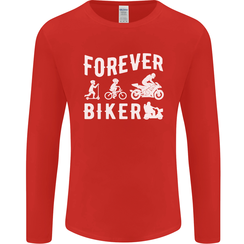 Motorbike Motorcycle Forever Biker Mens Long Sleeve T-Shirt Red