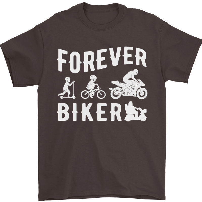 Motorbike Motorcycle Forever Biker Mens T-Shirt Cotton Gildan Dark Chocolate
