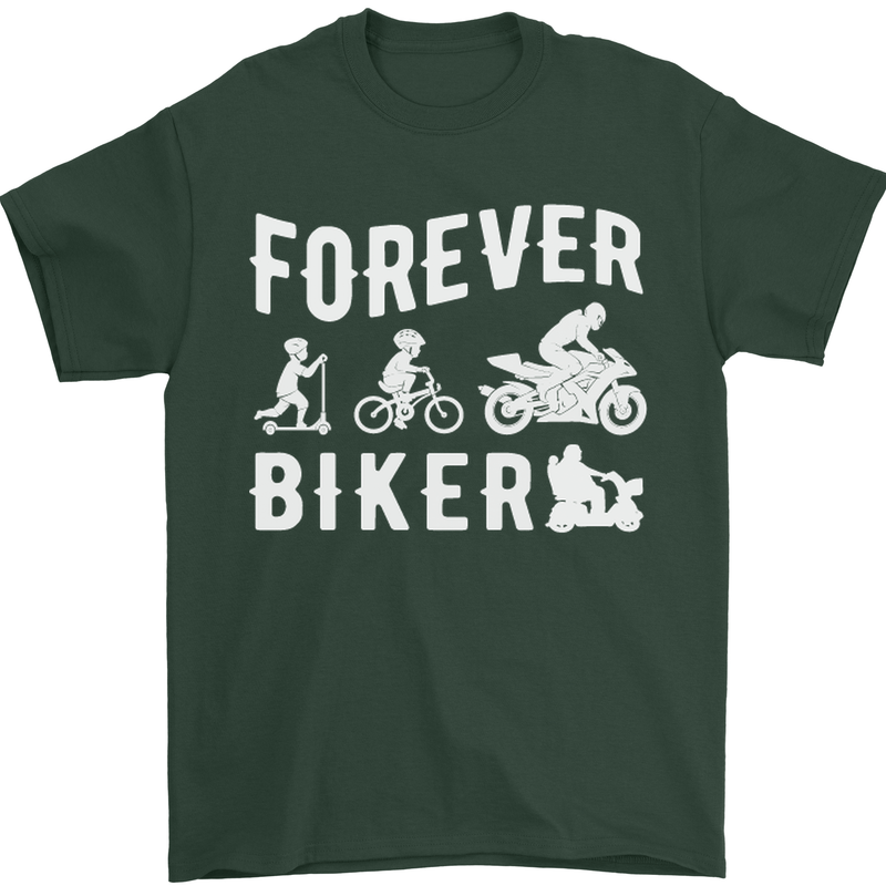 Motorbike Motorcycle Forever Biker Mens T-Shirt Cotton Gildan Forest Green