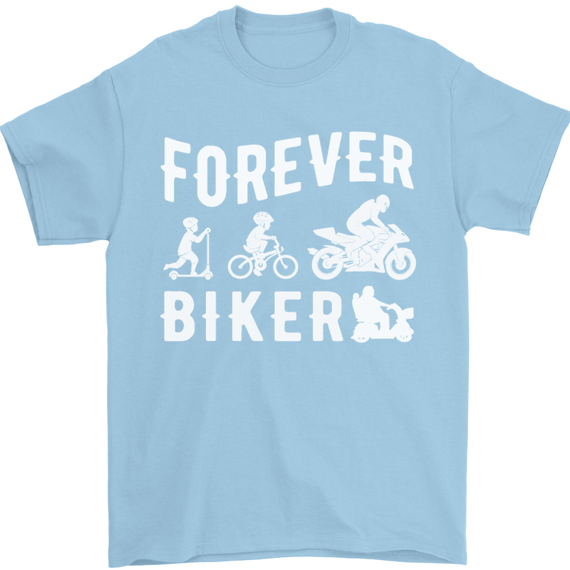 Motorbike Motorcycle Forever Biker Mens T-Shirt Cotton Gildan Light Blue