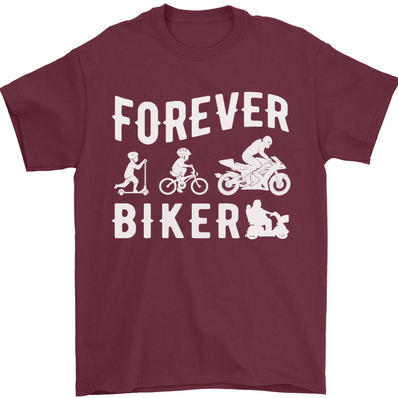 Motorbike Motorcycle Forever Biker Mens T-Shirt Cotton Gildan Maroon