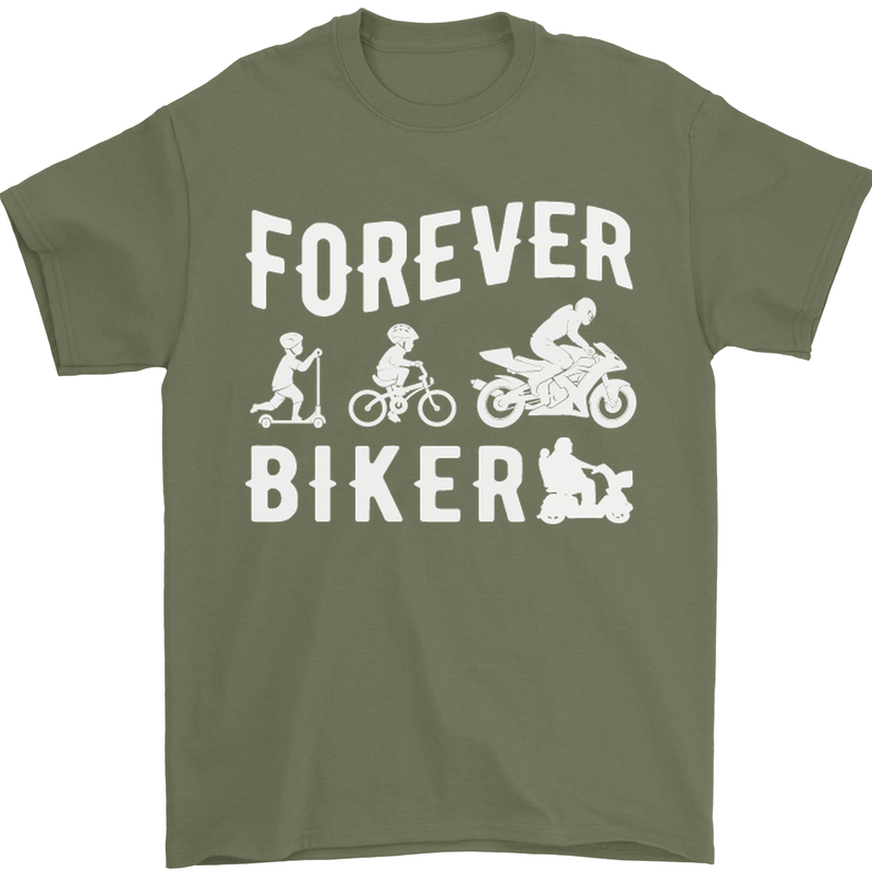 Motorbike Motorcycle Forever Biker Mens T-Shirt Cotton Gildan Military Green