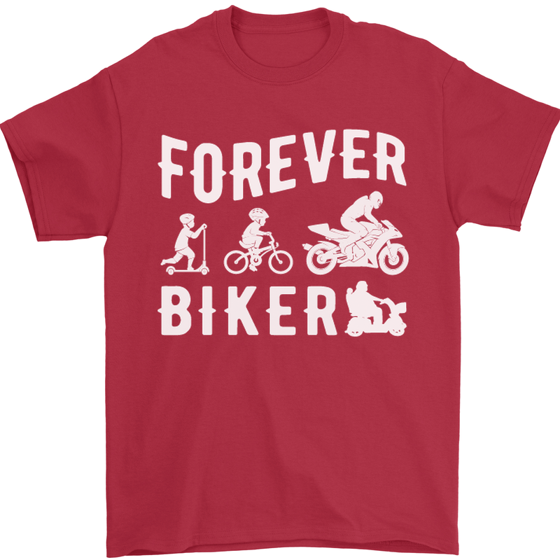 Motorbike Motorcycle Forever Biker Mens T-Shirt Cotton Gildan Red