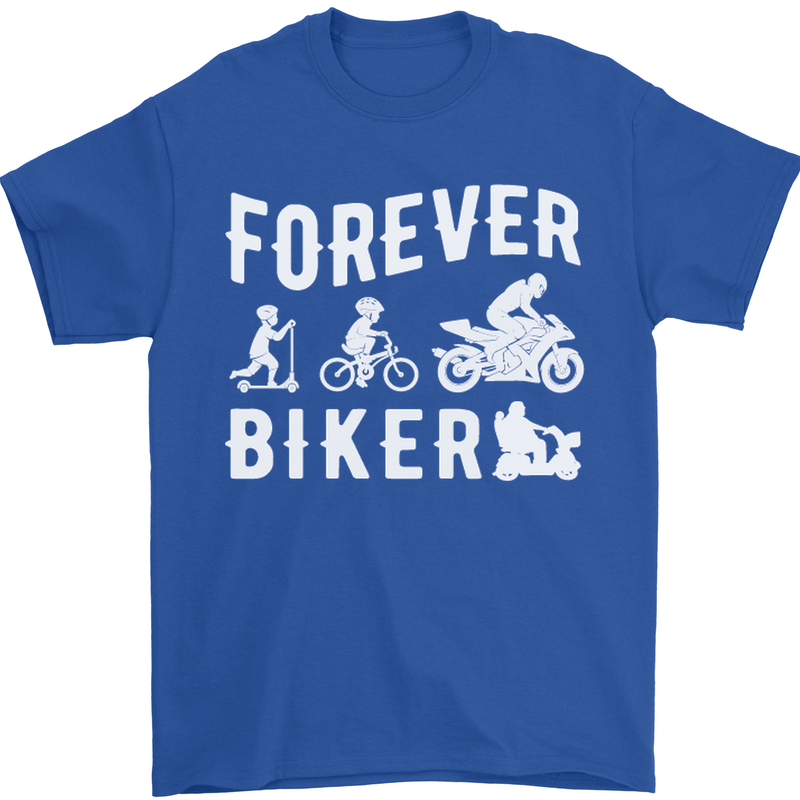 Motorbike Motorcycle Forever Biker Mens T-Shirt Cotton Gildan Royal Blue