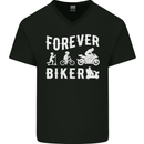 Motorbike Motorcycle Forever Biker Mens V-Neck Cotton T-Shirt Black