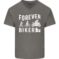 Motorbike Motorcycle Forever Biker Mens V-Neck Cotton T-Shirt Charcoal
