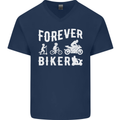 Motorbike Motorcycle Forever Biker Mens V-Neck Cotton T-Shirt Navy Blue