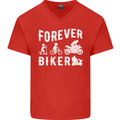 Motorbike Motorcycle Forever Biker Mens V-Neck Cotton T-Shirt Red
