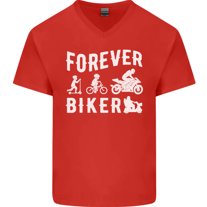 Motorbike Motorcycle Forever Biker Mens V-Neck Cotton T-Shirt Red