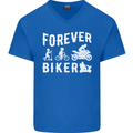 Motorbike Motorcycle Forever Biker Mens V-Neck Cotton T-Shirt Royal Blue