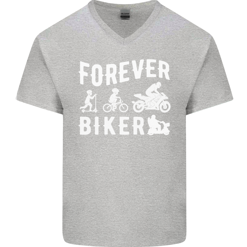 Motorbike Motorcycle Forever Biker Mens V-Neck Cotton T-Shirt Sports Grey