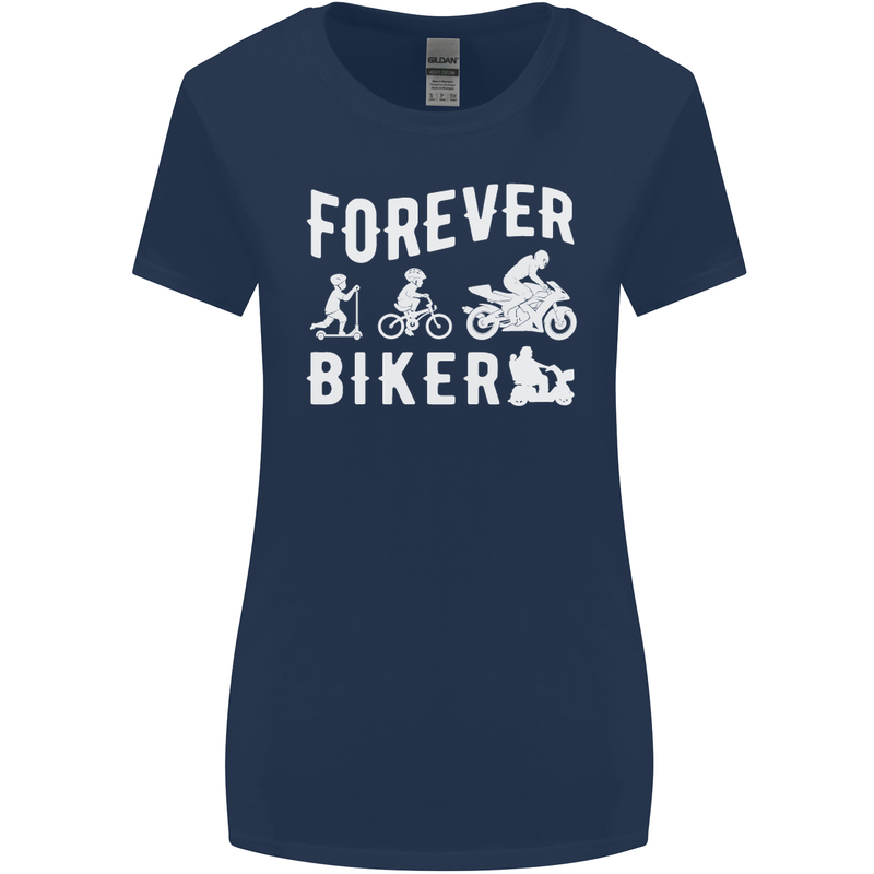 Motorbike Motorcycle Forever Biker Womens Wider Cut T-Shirt Navy Blue