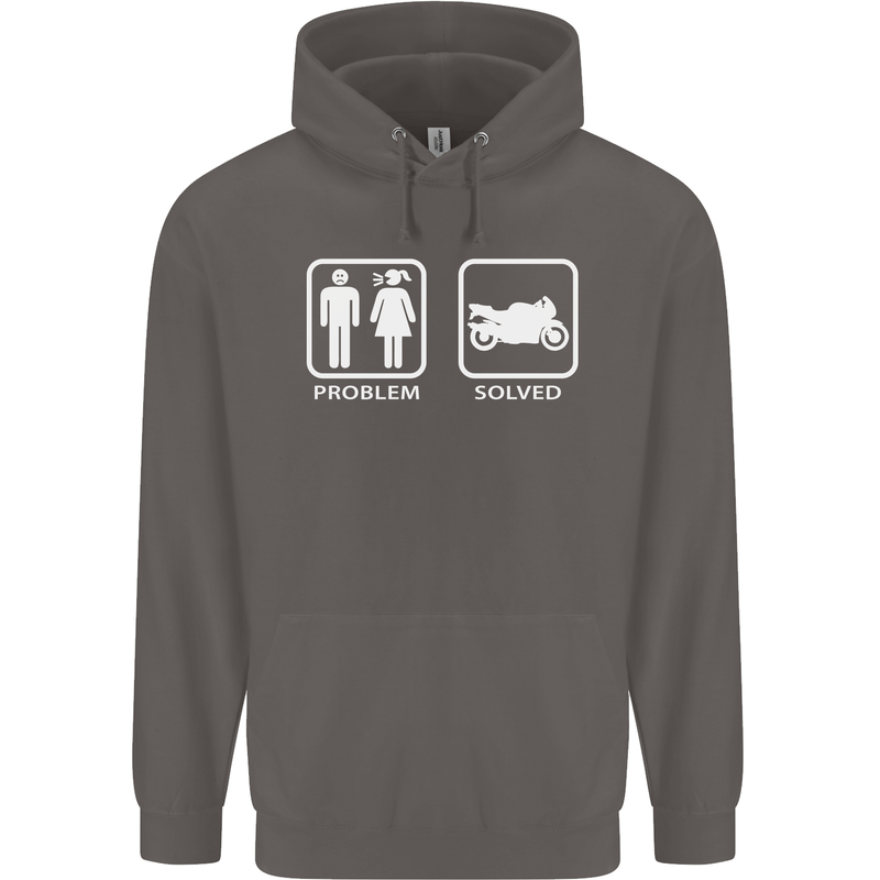 Motorbike Problem Solved Biker Motorcycle Mens 80% Cotton Hoodie Charcoal