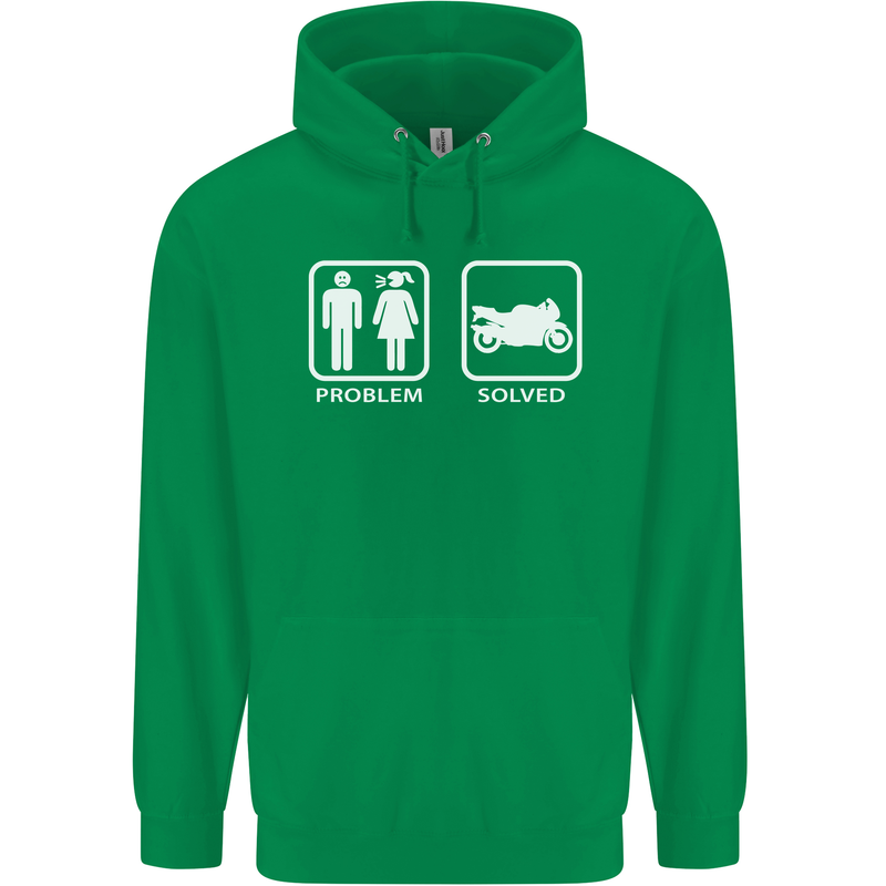 Motorbike Problem Solved Biker Motorcycle Mens 80% Cotton Hoodie Irish Green