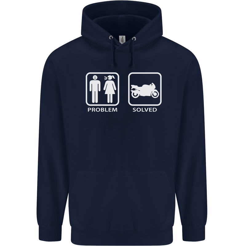 Motorbike Problem Solved Biker Motorcycle Mens 80% Cotton Hoodie Navy Blue