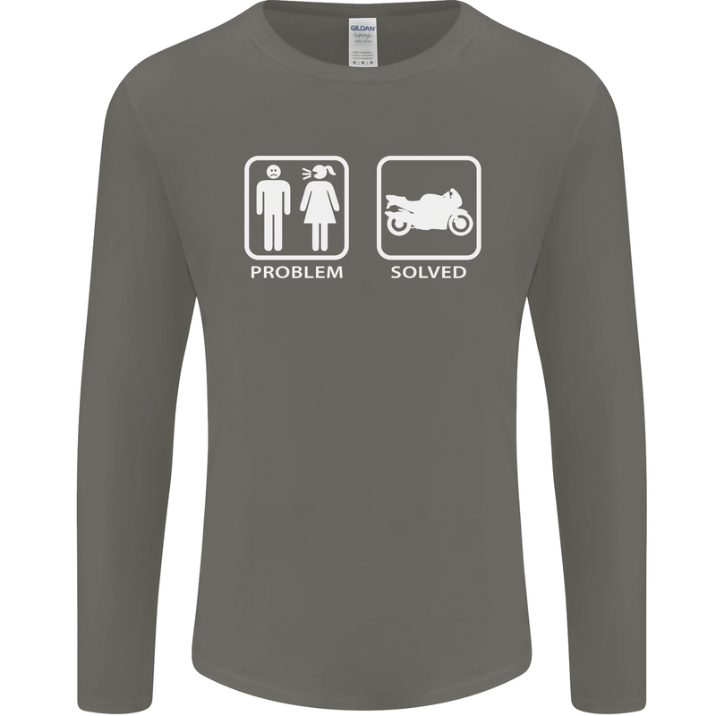 Motorbike Problem Solved Biker Motorcycle Mens Long Sleeve T-Shirt Charcoal