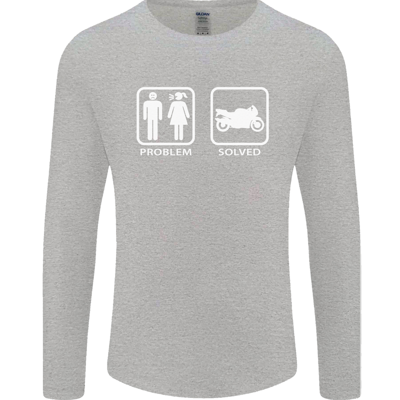 Motorbike Problem Solved Biker Motorcycle Mens Long Sleeve T-Shirt Sports Grey