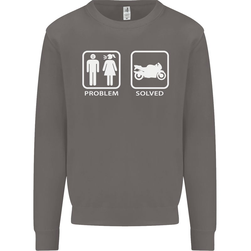 Motorbike Problem Solved Biker Motorcycle Mens Sweatshirt Jumper Charcoal