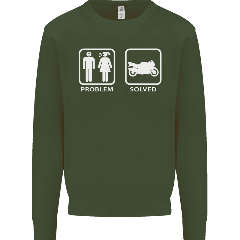 Motorbike Problem Solved Biker Motorcycle Mens Sweatshirt Jumper Forest Green