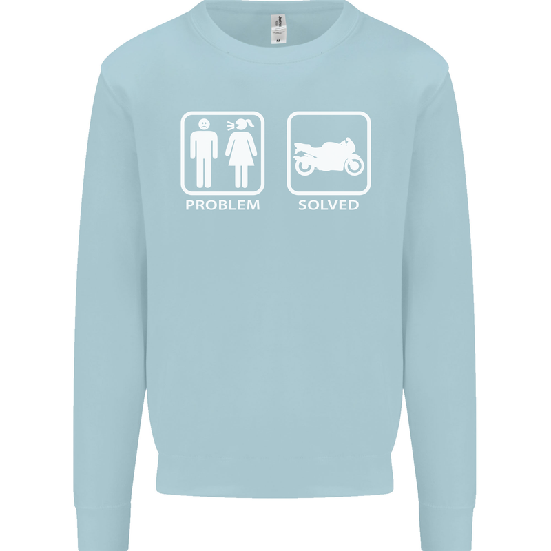 Motorbike Problem Solved Biker Motorcycle Mens Sweatshirt Jumper Light Blue