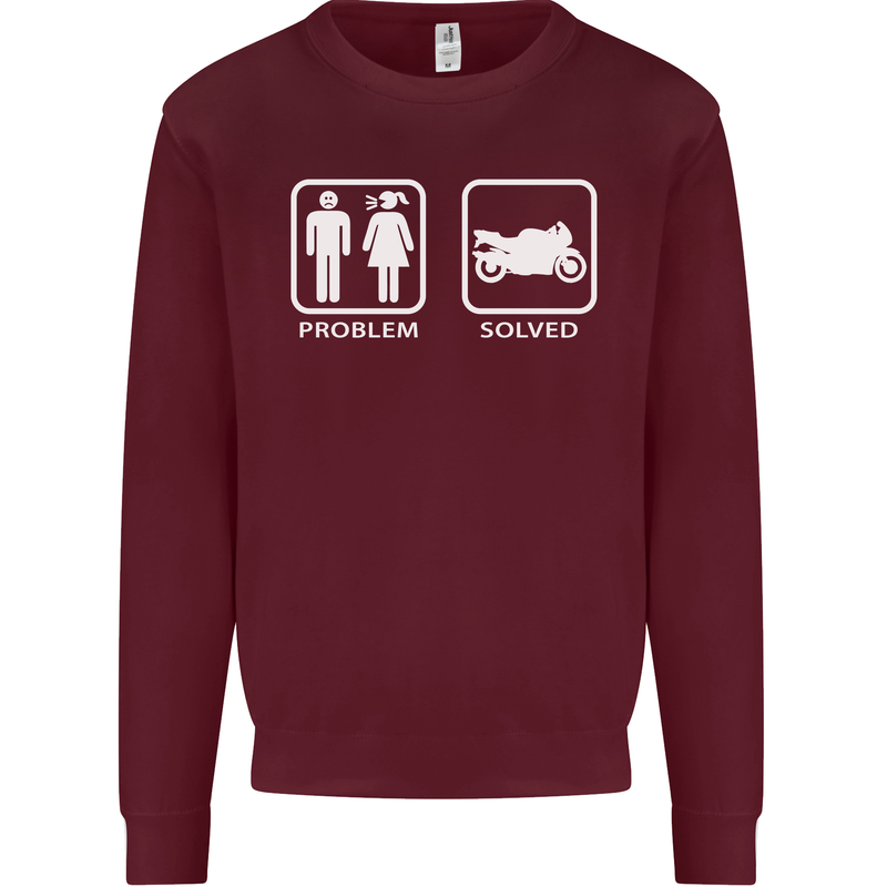 Motorbike Problem Solved Biker Motorcycle Mens Sweatshirt Jumper Maroon
