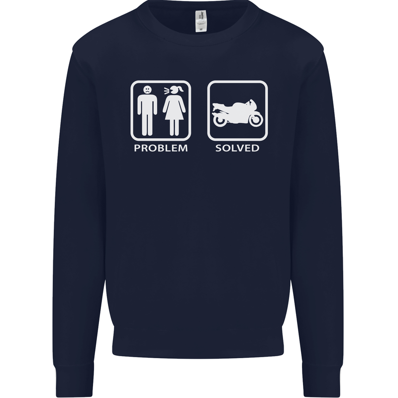 Motorbike Problem Solved Biker Motorcycle Mens Sweatshirt Jumper Navy Blue