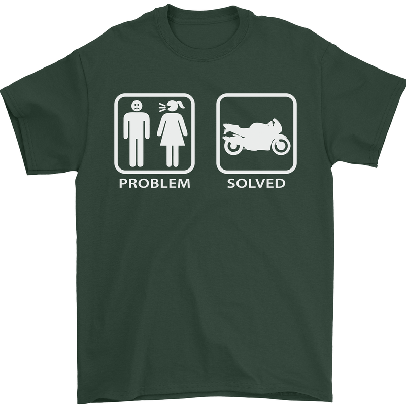 Motorbike Problem Solved Biker Motorcycle Mens T-Shirt Cotton Gildan Forest Green