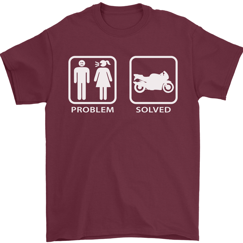 Motorbike Problem Solved Biker Motorcycle Mens T-Shirt Cotton Gildan Maroon