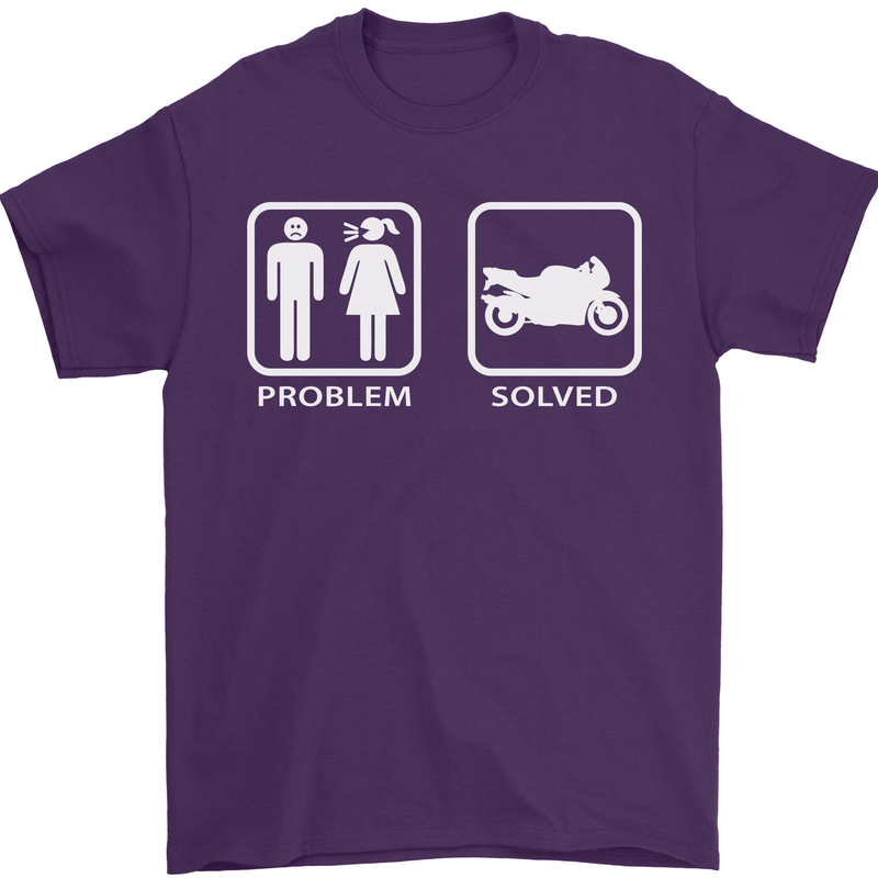 Motorbike Problem Solved Biker Motorcycle Mens T-Shirt Cotton Gildan Purple