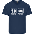 Motorbike Problem Solved Biker Motorcycle Mens V-Neck Cotton T-Shirt Navy Blue