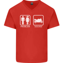 Motorbike Problem Solved Biker Motorcycle Mens V-Neck Cotton T-Shirt Red