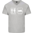 Motorbike Problem Solved Biker Motorcycle Mens V-Neck Cotton T-Shirt Sports Grey