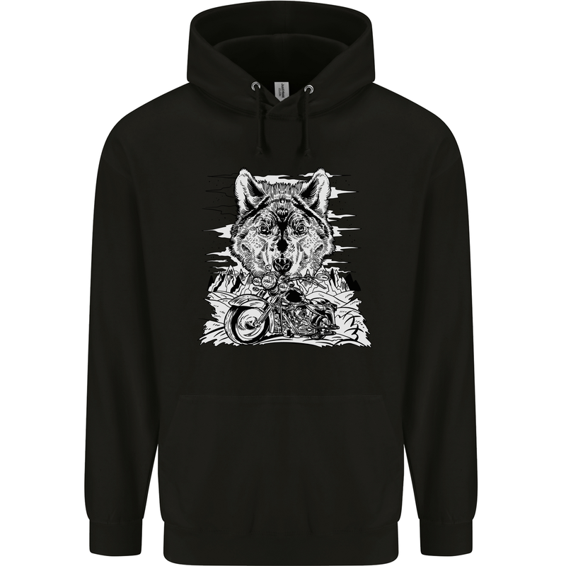 Motorbike Wolf Biker Motorcycle Motorbike Mens 80% Cotton Hoodie Black