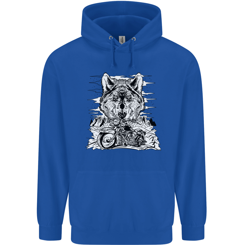 Motorbike Wolf Biker Motorcycle Motorbike Mens 80% Cotton Hoodie Royal Blue