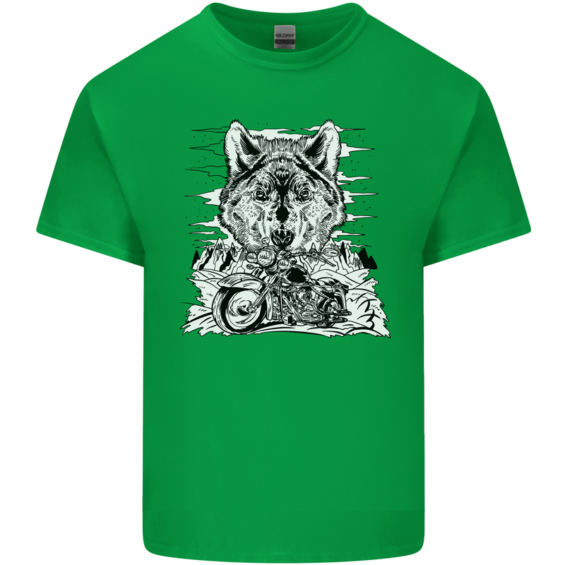 Motorbike Wolf Biker Motorcycle Motorbike Mens Cotton T-Shirt Tee Top Irish Green