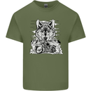 Motorbike Wolf Biker Motorcycle Motorbike Mens Cotton T-Shirt Tee Top Military Green