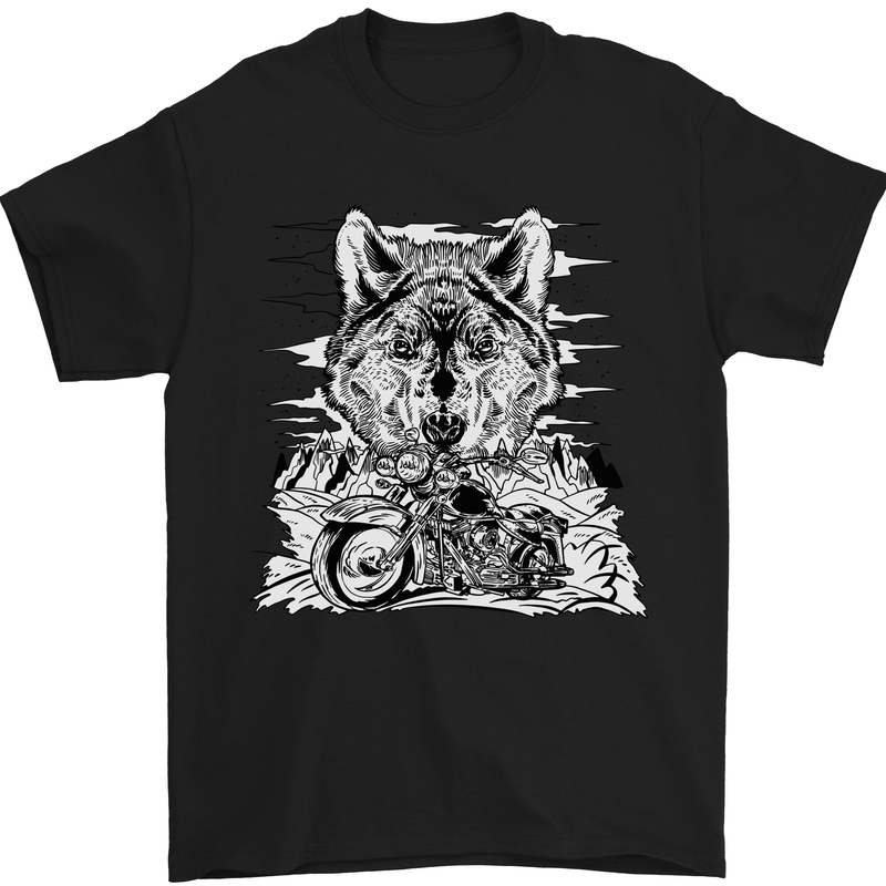 Motorbike Wolf Biker Motorcycle Motorbike Mens T-Shirt Cotton Gildan Black