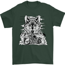 Motorbike Wolf Biker Motorcycle Motorbike Mens T-Shirt Cotton Gildan Forest Green