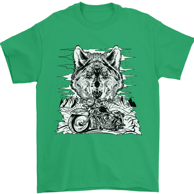 Motorbike Wolf Biker Motorcycle Motorbike Mens T-Shirt Cotton Gildan Irish Green