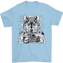 Motorbike Wolf Biker Motorcycle Motorbike Mens T-Shirt Cotton Gildan Light Blue