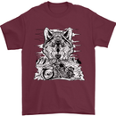 Motorbike Wolf Biker Motorcycle Motorbike Mens T-Shirt Cotton Gildan Maroon