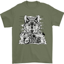 Motorbike Wolf Biker Motorcycle Motorbike Mens T-Shirt Cotton Gildan Military Green