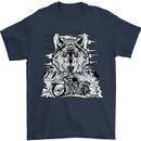 Motorbike Wolf Biker Motorcycle Motorbike Mens T-Shirt Cotton Gildan Navy Blue
