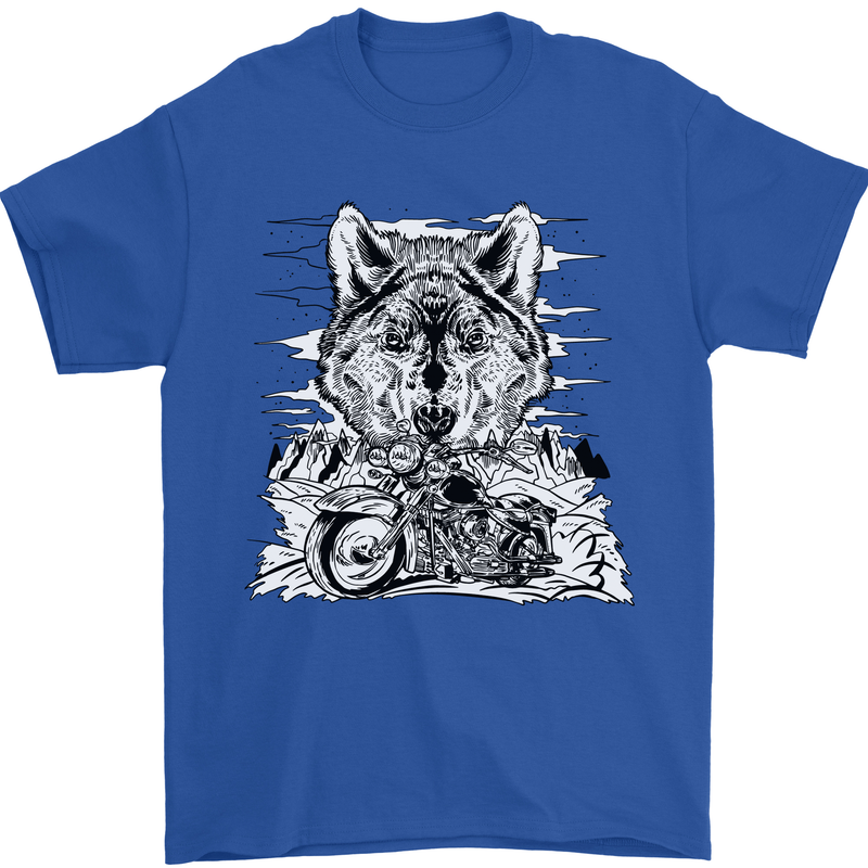 Motorbike Wolf Biker Motorcycle Motorbike Mens T-Shirt Cotton Gildan Royal Blue
